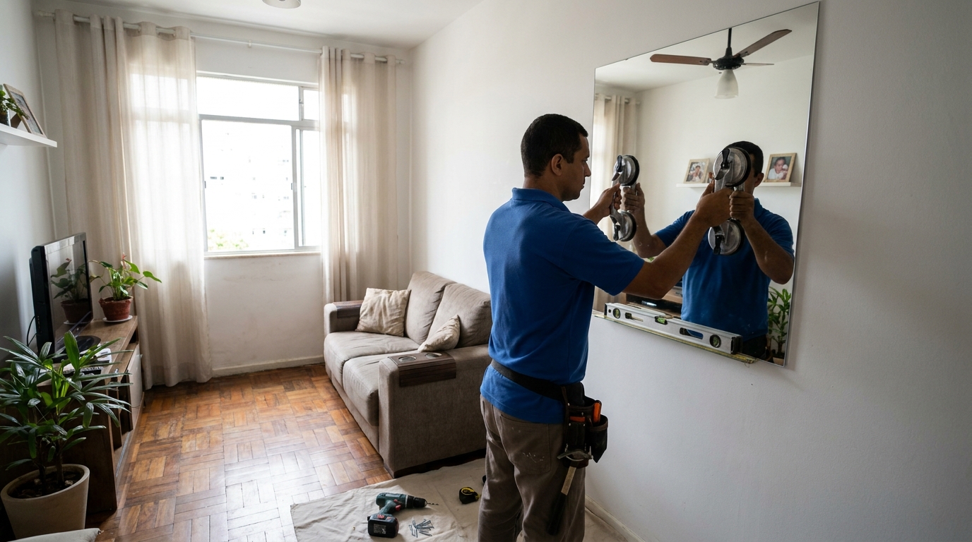 Espelho sob medida com parquet em Vitória-ES